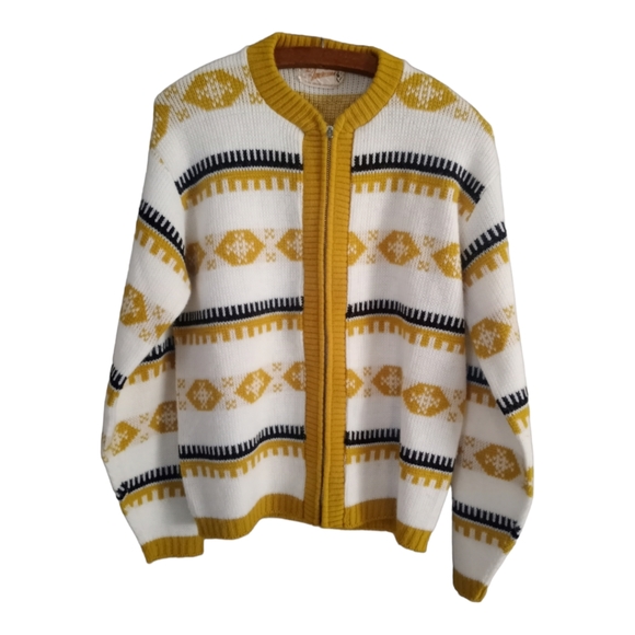 Vintage 60's Mens Cardigan Varsity Style Jacket Sweater Unisex